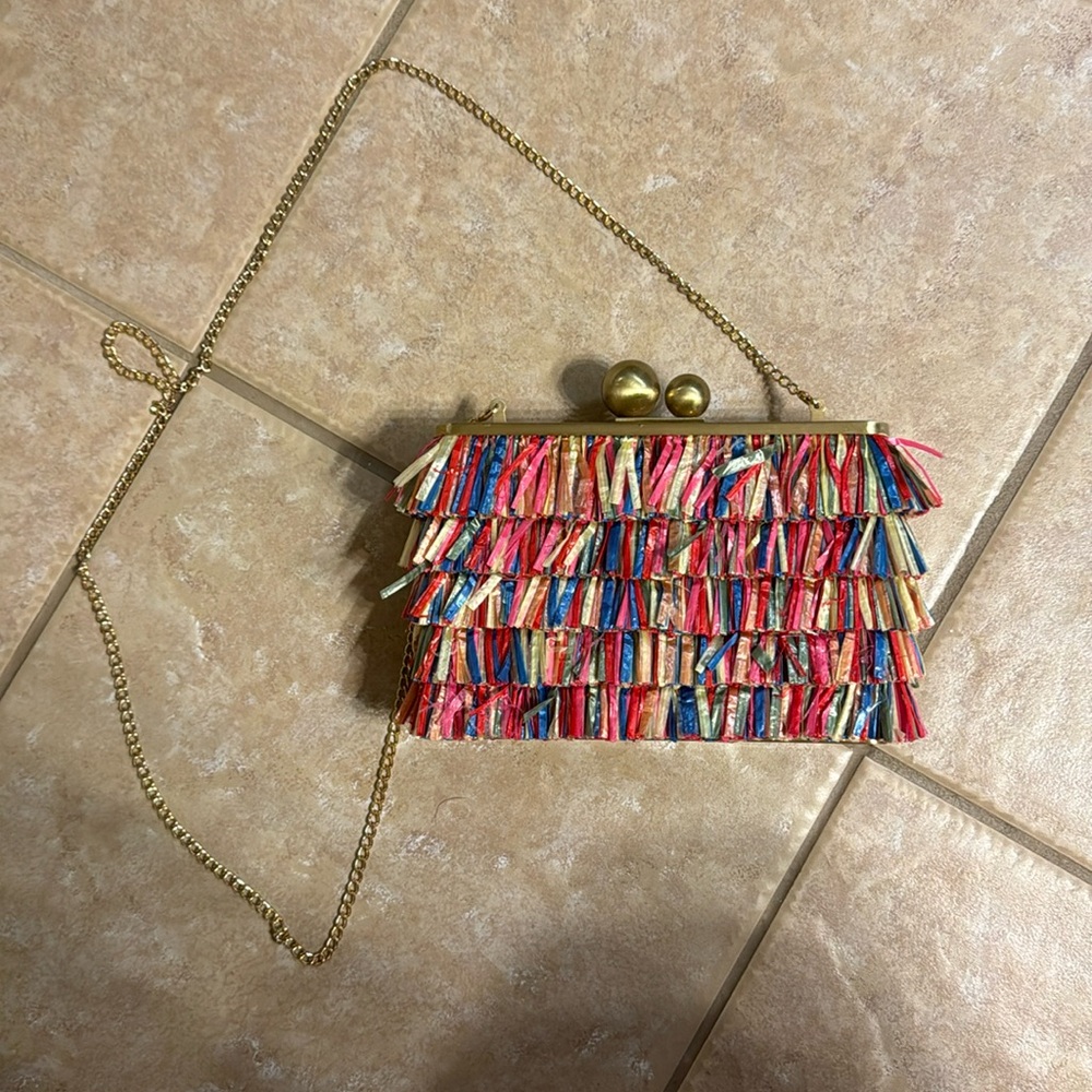 Olga Berg Carlita Carnivale Fringe Clutch Bag